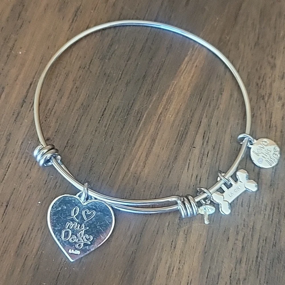 I Love My Dog Charm Bangle Bracelet